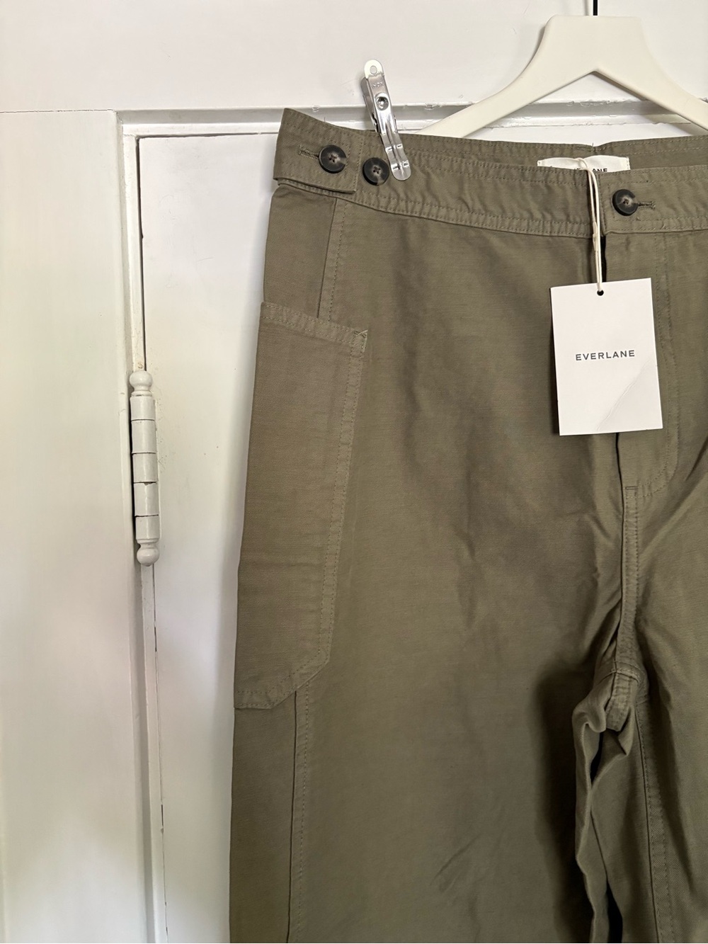 NWT EVERLANE The Fatigue Barrel Pant Kalamata Olive Green Cotton Linen Blend 6 - Picture 9 of 13